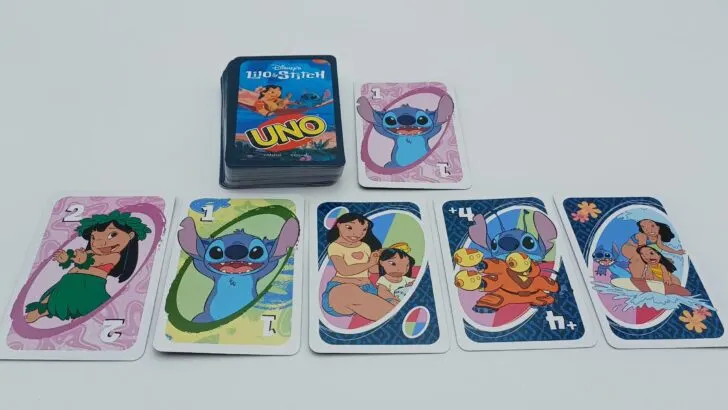 Playing a card to match a purple one card in UNO Disney's Lilo and Stitch