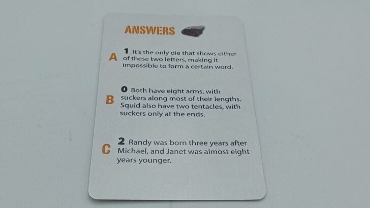 Showing the answer side of a question card