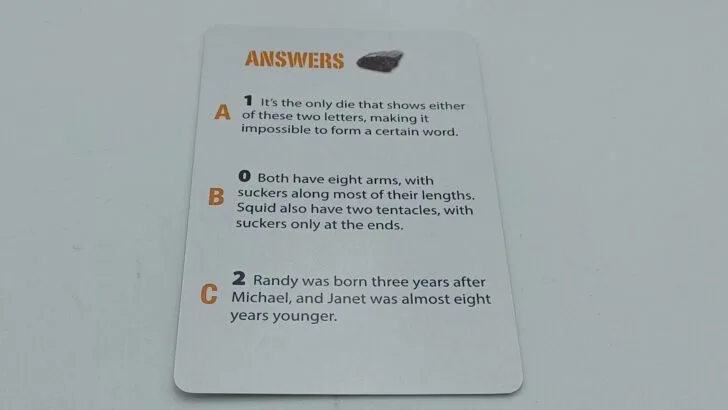 Showing the answer side of a question card